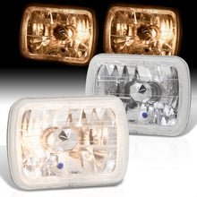 Load image into Gallery viewer, Universal 7x6" Rectangular Diamond Cut Halo Headlights Chrome Housing Clear Len