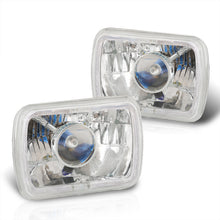 Load image into Gallery viewer, Universal 7x6" Rectangular Diamond Cut Halo Projector Headlights Chrome Housing Clear Len