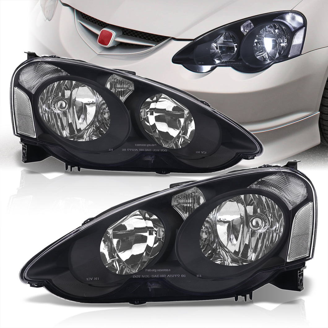 Acura RSX 2002-2004 Factory Style Headlights Black Housing Clear Len Clear Reflector