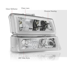 Load image into Gallery viewer, Chevrolet Silverado 2003-2006 LED DRL Bar Factory Style Headlights + Bumpers Chrome Housing Clear Len Clear Reflector