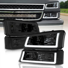 Load image into Gallery viewer, Chevrolet Silverado 2003-2006 LED DRL Bar Factory Style Headlights + Bumpers Chrome Housing Smoke Len Clear Reflector