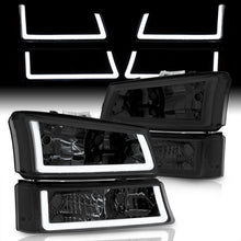 Load image into Gallery viewer, Chevrolet Silverado 2003-2006 LED DRL Bar Factory Style Headlights + Bumpers Chrome Housing Smoke Len Clear Reflector