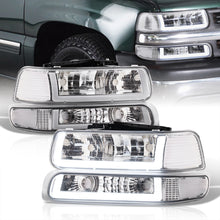 Load image into Gallery viewer, Chevrolet Silverado 1999-2002 / Suburban Tahoe 2000-2006 LED DRL Bar Factory Style Headlights + Bumpers Chrome Housing Clear Len Clear Reflector