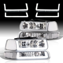 Load image into Gallery viewer, Chevrolet Silverado 1999-2002 / Suburban Tahoe 2000-2006 LED DRL Bar Factory Style Headlights + Bumpers Chrome Housing Clear Len Clear Reflector