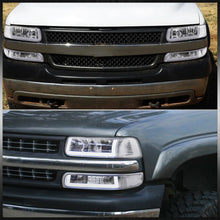 Load image into Gallery viewer, Chevrolet Silverado 1999-2002 / Suburban Tahoe 2000-2006 LED DRL Bar Factory Style Headlights + Bumpers Chrome Housing Clear Len Clear Reflector