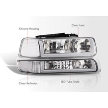 Load image into Gallery viewer, Chevrolet Silverado 1999-2002 / Suburban Tahoe 2000-2006 LED DRL Bar Factory Style Headlights + Bumpers Chrome Housing Clear Len Clear Reflector