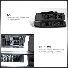 Load image into Gallery viewer, Chevrolet Silverado 1999-2002 / Suburban Tahoe 2000-2006 LED DRL Bar Factory Style Headlights + Bumpers Chrome Housing Smoke Len Clear Reflector