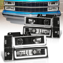 Load image into Gallery viewer, Chevrolet C/K 1500 2500 3500 1988-1993 LED DRL Bar Projector Headlights + Bumpers + Corners Black Housing Clear Len Clear Reflector