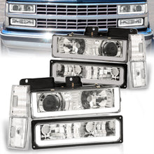 Load image into Gallery viewer, Chevrolet C/K 1500 2500 3500 1988-1993 LED DRL Bar Projector Headlights + Bumpers + Corners Chrome Housing Clear Len Clear Reflector
