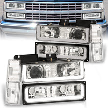 Load image into Gallery viewer, Chevrolet C/K 1500 2500 3500 1988-1993 LED DRL Bar Projector Headlights + Bumpers + Corners Chrome Housing Clear Len Clear Reflector