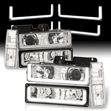 Load image into Gallery viewer, Chevrolet C/K 1500 2500 3500 1988-1993 LED DRL Bar Projector Headlights + Bumpers + Corners Chrome Housing Clear Len Clear Reflector