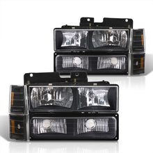 Load image into Gallery viewer, Chevrolet C/K 1500 2500 3500 1988-1993 Factory Style Headlights + Bumpers + Corners Lights Black Housing Clear Len Amber Reflector