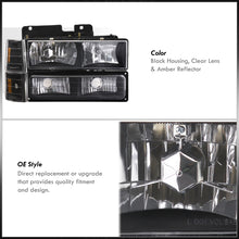 Load image into Gallery viewer, Chevrolet C/K 1500 2500 3500 1988-1993 Factory Style Headlights + Bumpers + Corners Lights Black Housing Clear Len Amber Reflector

