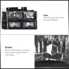 Load image into Gallery viewer, Chevrolet C/K 1500 2500 3500 1988-1993 Factory Style Headlights + Bumpers + Corners Lights Black Housing Clear Len Amber Reflector