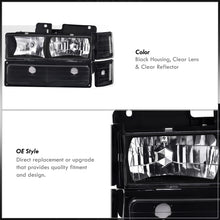 Load image into Gallery viewer, Chevrolet C/K 1500 2500 3500 1988-1993 Factory Style Headlights + Bumpers + Corners Lights Black Housing Clear Len Clear Reflector (All Black Bumpers)