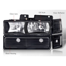 Load image into Gallery viewer, Chevrolet C/K 1500 2500 3500 1988-1993 Factory Style Headlights + Bumpers + Corners Lights Black Housing Clear Len Clear Reflector (All Black Bumpers)