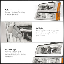 Load image into Gallery viewer, Chevrolet Silverado 2003-2006 LED DRL Bar Factory Style Headlights + Bumpers Chrome Housing Clear Len Amber Reflector