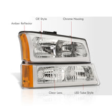Load image into Gallery viewer, Chevrolet Silverado 2003-2006 LED DRL Bar Factory Style Headlights + Bumpers Chrome Housing Clear Len Amber Reflector