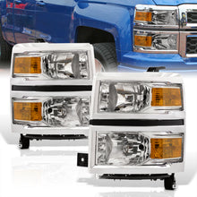 Load image into Gallery viewer, Chevrolet Silverado 1500 2014-2015 Factory Style Headlights Chrome Housing Clear Len Amber Reflector (Will Not Fit 2500 &amp; HD Models)
