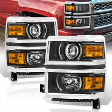 Load image into Gallery viewer, Chevrolet Silverado 1500 2014-2015 Factory Style Projector Headlights Black Housing Clear Len Amber Reflector