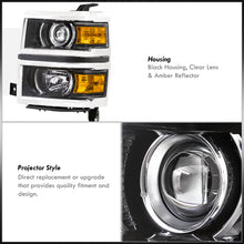 Load image into Gallery viewer, Chevrolet Silverado 1500 2014-2015 Factory Style Projector Headlights Black Housing Clear Len Amber Reflector