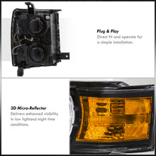 Load image into Gallery viewer, Chevrolet Silverado 1500 2014-2015 Factory Style Projector Headlights Black Housing Clear Len Amber Reflector
