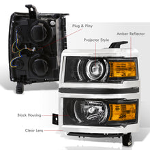 Load image into Gallery viewer, Chevrolet Silverado 1500 2014-2015 Factory Style Projector Headlights Black Housing Clear Len Amber Reflector