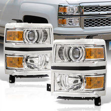 Load image into Gallery viewer, Chevrolet Silverado 1500 2014-2015 Factory Style Projector Headlights Chrome Housing Clear Len Amber Reflector