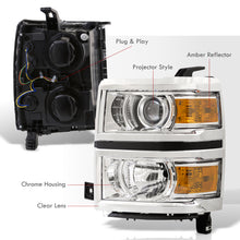Load image into Gallery viewer, Chevrolet Silverado 1500 2014-2015 Factory Style Projector Headlights Chrome Housing Clear Len Amber Reflector