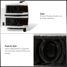 Load image into Gallery viewer, Chevrolet Silverado 1500 2014-2015 Factory Style Projector Headlights Chrome Housing Smoke Len Amber Reflector