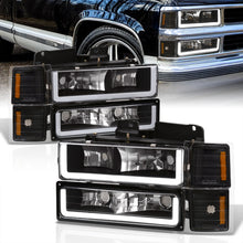 Load image into Gallery viewer, Chevrolet C/K 1500 2500 3500 1994-1998 LED DRL Bar Factory Style Headlights + Bumpers + Corners Black Housing Clear Len Amber Reflector
