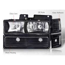 Load image into Gallery viewer, Chevrolet C/K 1500 2500 3500 1994-1998 Factory Style Headlights + Bumper + Corner Lights Black Housing Clear Len Clear Reflector
