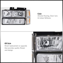Load image into Gallery viewer, Chevrolet C/K 1500 2500 3500 1994-1998 Factory Style Headlights + Bumper + Corner Lights Chrome Housing Clear Len Amber Reflector