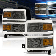 Load image into Gallery viewer, Chevrolet Silverado 1500 2014-2015 LED DRL Headlights Chrome Housing Smoke Len Amber Reflector (Will Not Fit 2500 & HD Models)