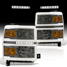 Load image into Gallery viewer, Chevrolet Silverado 1500 2014-2015 LED DRL Headlights Chrome Housing Smoke Len Amber Reflector (Will Not Fit 2500 & HD Models)