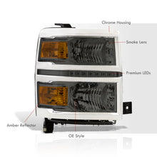 Load image into Gallery viewer, Chevrolet Silverado 1500 2014-2015 LED DRL Headlights Chrome Housing Smoke Len Amber Reflector (Will Not Fit 2500 & HD Models)