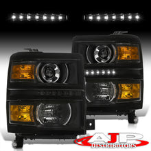 Load image into Gallery viewer, Chevrolet Silverado 1500 2014-2015 LED DRL Projector Headlights Black Housing Clear Len Amber Reflector (Will Not Fit 2500 & HD Models)