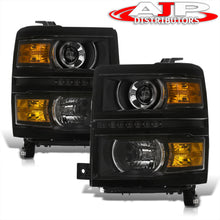 Load image into Gallery viewer, Chevrolet Silverado 1500 2014-2015 LED DRL Projector Headlights Black Housing Clear Len Amber Reflector (Will Not Fit 2500 & HD Models)