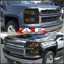 Load image into Gallery viewer, Chevrolet Silverado 1500 2014-2015 LED DRL Projector Headlights Black Housing Clear Len Amber Reflector (Will Not Fit 2500 & HD Models)