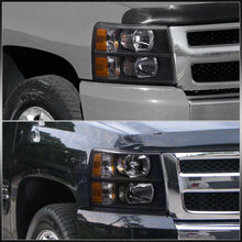 Load image into Gallery viewer, Chevrolet Silverado 2007-2013 Factory Style Headlights Black Housing Clear Len Amber Reflector