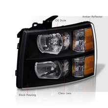 Load image into Gallery viewer, Chevrolet Silverado 2007-2013 Factory Style Headlights Black Housing Clear Len Amber Reflector