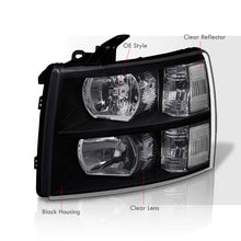 Load image into Gallery viewer, Chevrolet Silverado 2007-2013 Factory Style Headlights Black Housing Clear Len Clear Reflector