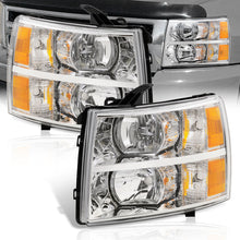 Load image into Gallery viewer, Chevrolet Silverado 2007-2013 Factory Style Headlights Chrome Housing Clear Len Amber Reflector