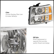 Load image into Gallery viewer, Chevrolet Silverado 2007-2013 Factory Style Headlights Chrome Housing Clear Len Amber Reflector