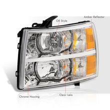 Load image into Gallery viewer, Chevrolet Silverado 2007-2013 Factory Style Headlights Chrome Housing Clear Len Amber Reflector