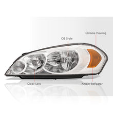 Load image into Gallery viewer, Chevrolet Impala 2006-2013 / Impala Limited 2014-2015 / Monte Carlo 2006-2007 Factory Style Headlights Chrome Housing Clear Len Amber Reflector
