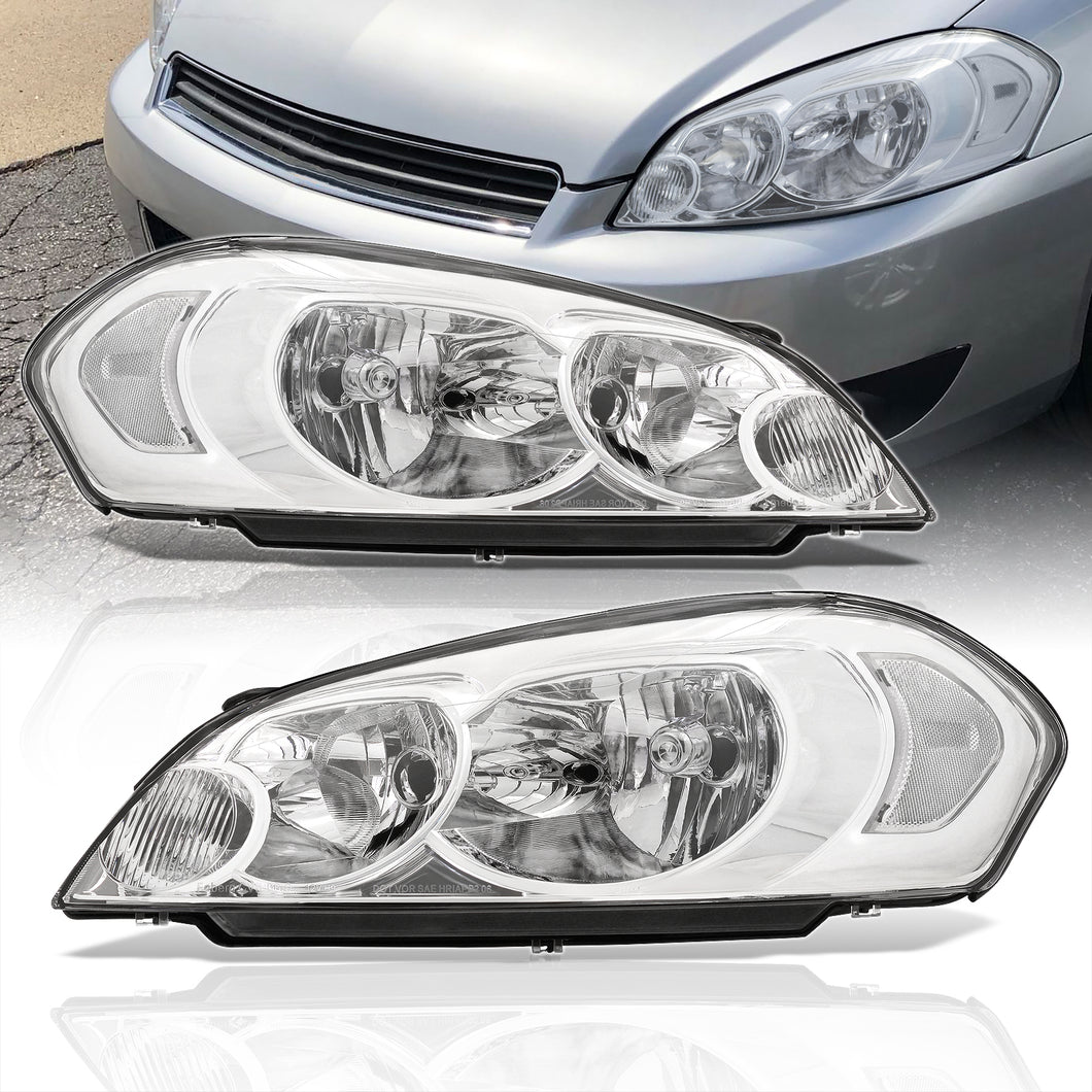Chevrolet Impala 2006-2013 / Impala Limited 2014-2015 / Monte Carlo 2006-2007 Factory Style Headlights Chrome Housing Clear Len Clear Reflector