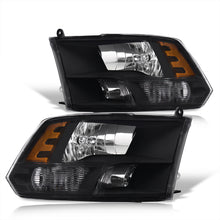 Load image into Gallery viewer, Dodge Ram 1500 2009-2018 / Ram 2500 3500 2010-2018 / Ram 4500 5500 2011-2018 / Ram 1500 Classic 2019-2023 Factory Style Quad Headlights Black Housing Clear Len Amber Reflector (Halogen Models Only)