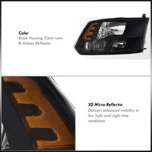 Load image into Gallery viewer, Dodge Ram 1500 2009-2018 / Ram 2500 3500 2010-2018 / Ram 4500 5500 2011-2018 / Ram 1500 Classic 2019-2023 Factory Style Quad Headlights Black Housing Clear Len Amber Reflector (Halogen Models Only)