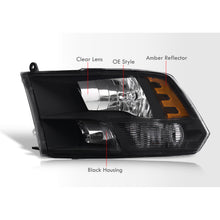 Load image into Gallery viewer, Dodge Ram 1500 2009-2018 / Ram 2500 3500 2010-2018 / Ram 4500 5500 2011-2018 / Ram 1500 Classic 2019-2023 Factory Style Quad Headlights Black Housing Clear Len Amber Reflector (Halogen Models Only)